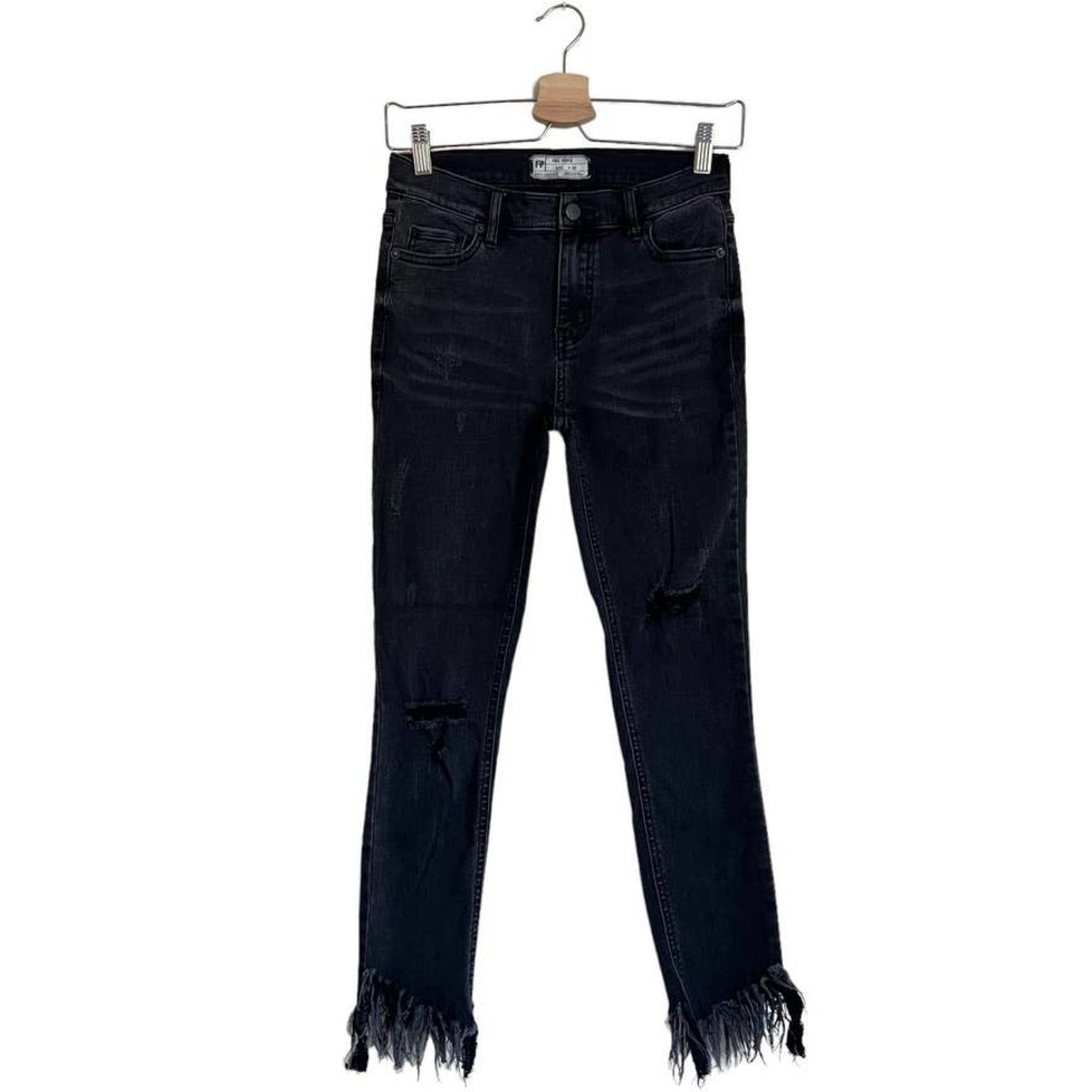 Free People High Rise Distressed Skinny Jeans Size 25 - Picture 2 of 16